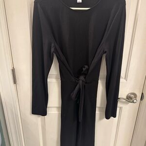 Old Navy Black Long Sleeve Dress with Waist Tie